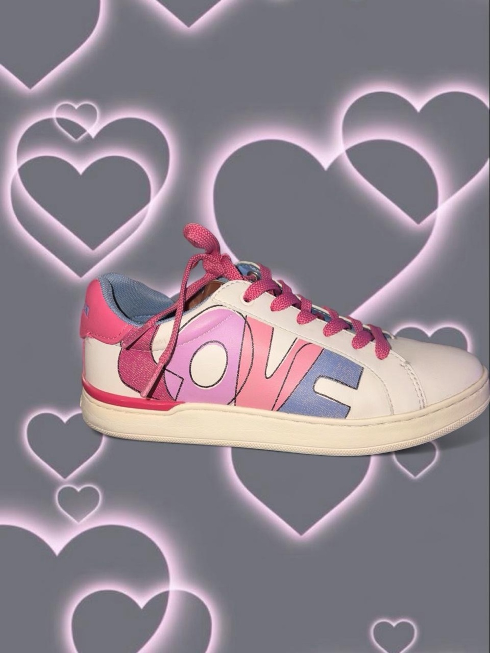 White and pink Coach LOVE trainers💗